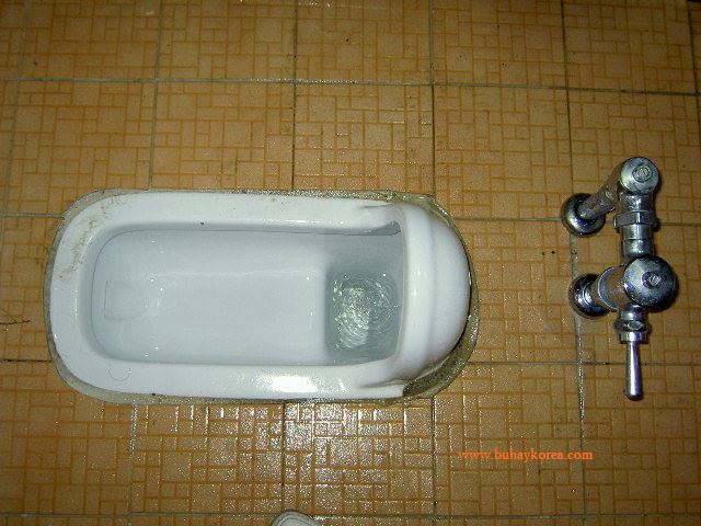 A Korean style squat toilet