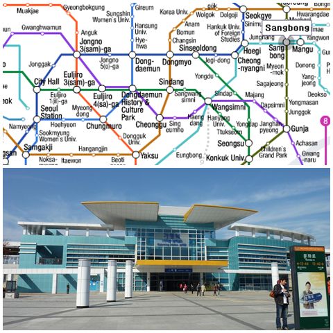 From Sangbong to Gapyeong Take the Gyeongchun line at Sangbong station (top) and get off at Gapyeong station (bottom).