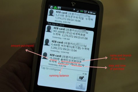 SMS from credit card