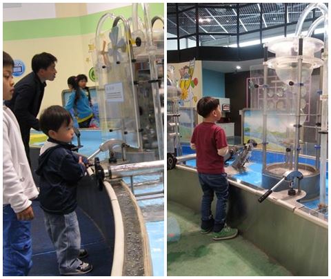 My son, at 3 and almost 7, enjoying the water pumps.