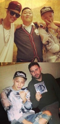 Top: Justin Bieber, PSY and G Dragon Bottom: G Dragon and Stuart Braun